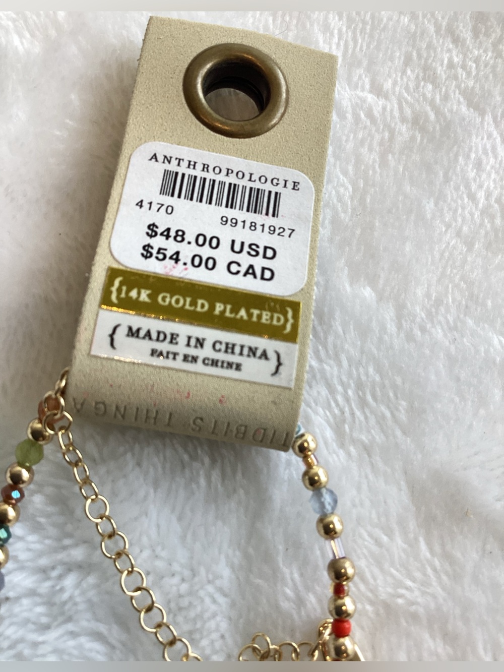 Anthropologie 14KT Gold Plated Monogram Necklace Beaded Bubble Lowercase F - Picture 6 of 6